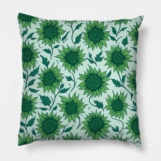 green sunflower pattern, floral art Pillow