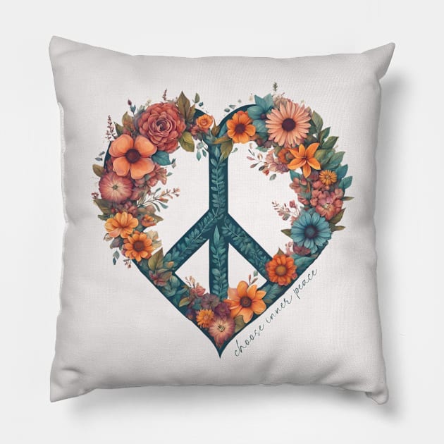 Choose Inner Peace Floral Heart Pillow by SOS@ddicted