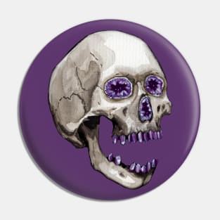 Amethyst Geode Crystal Skull Pin