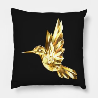 Gold Polygonal Hummingbird Pillow