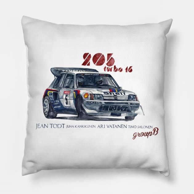 RALLY GROUP B: Peugeot 205 turbo 16 Pillow by dareba