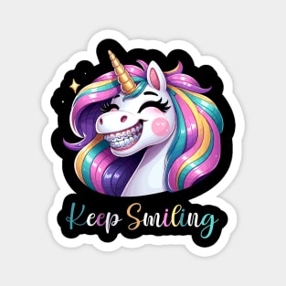 Keep Smiling Cute Unicorn Men Women Girl Boy Orthodontist Magnet