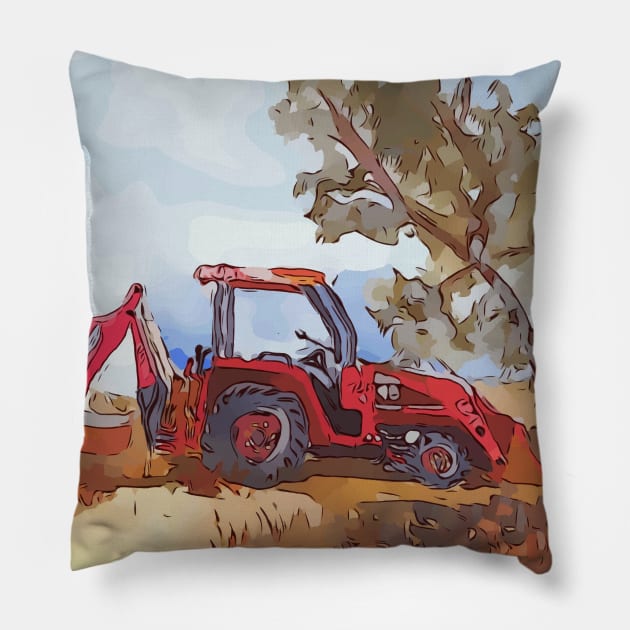 Kubota Tractor with Backhoe attached Pillow by WelshDesigns