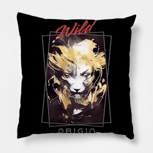 Lion Wild Nature Free Spirit Art Brush Painting Pillow