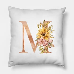 Watercolor sunflower bouquet monogram letter M Pillow