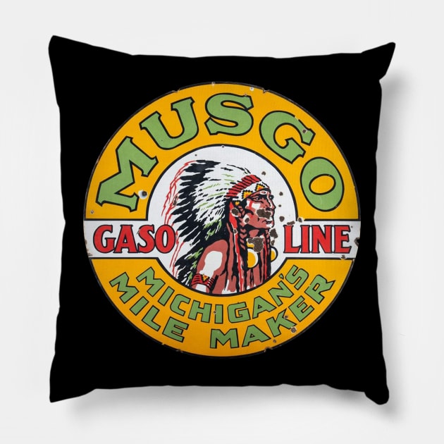 Retro Musgo Gasoline Sign Pillow by funkymonkeytees