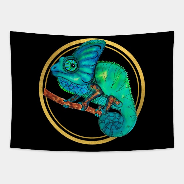 Watercolor chameleon Tapestry by Edita Nagy creations 