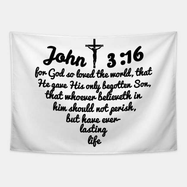 John 3:16 Bible Full Verse Heart Tapestry by alltheprints