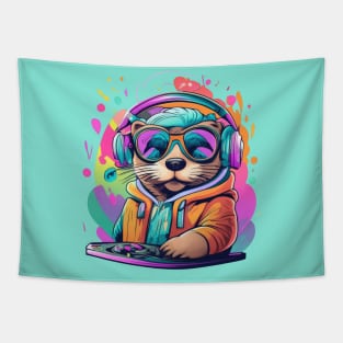 Otter DJ colourful 90s design Tapestry