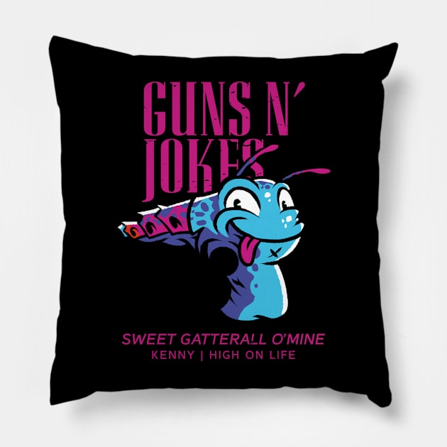 Guns and Jokes Pillow by Games Artwork