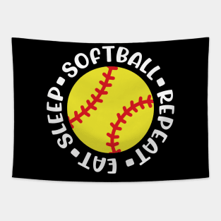 Eat Sleep Softball Repeat Girls Softball Mom Cute Funny Tapestry