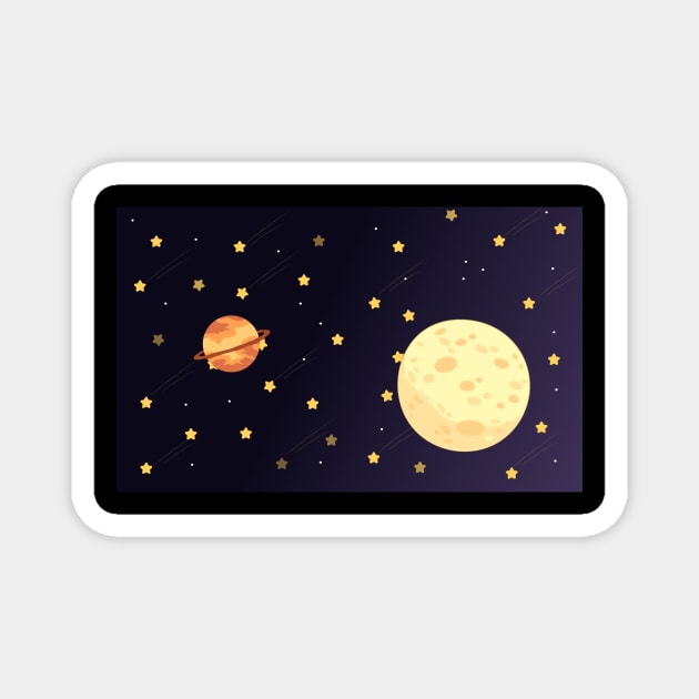 pattern space planets and stars blue and yellow sticker Magnet by Engels Shop