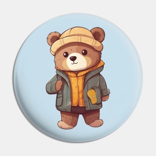 A cute teddy bear wearing street fashion Pin