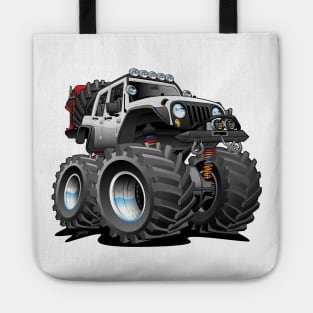 Off road 4x4 white jeeper cartoon Tote