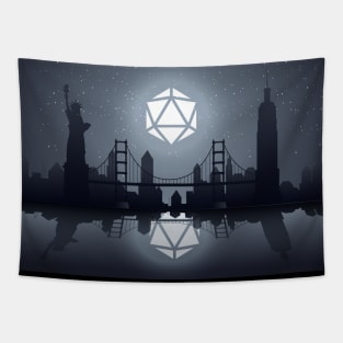 America Under Polyhedral D20 Dice Moon Tapestry