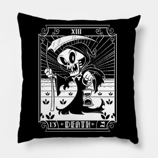 The Grim Reaper Skeleton Vintage Cartoon Death Tarot Card Pillow