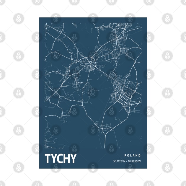 Tychy Blueprint Street Map, Tychy Colour Map Prints by tienstencil