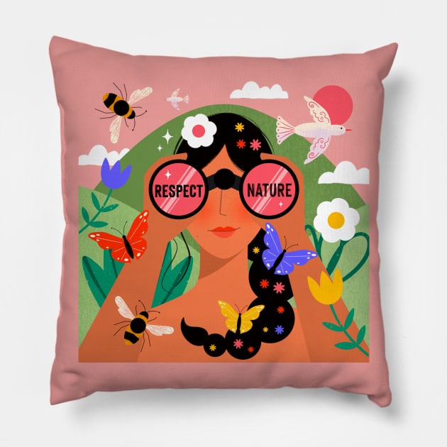 Respect Nature Pillow by Inkipinki Illustrates