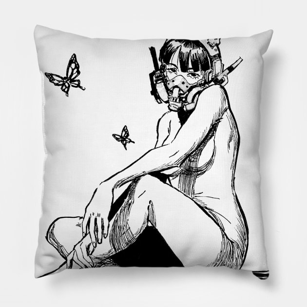 Bunny Girl with Butterflies Pillow by Novanim