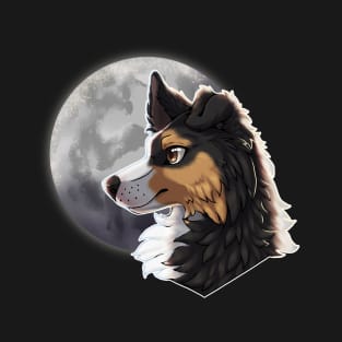 Tricolor Black Border Collie with Night Sky Full Moon T-Shirt