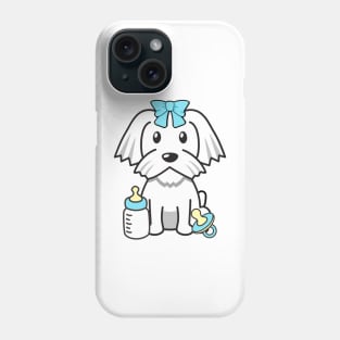 Cute white dog wearing a blue ribbon Phone Case