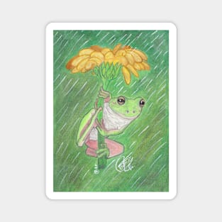 FROG IN FLOWER UNDER THE RAIN Magnet