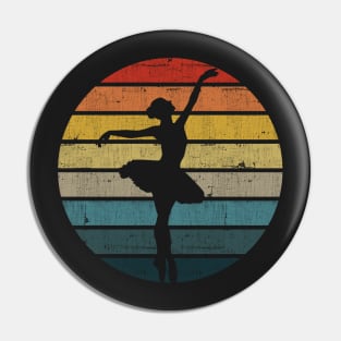 Ballet Ballerina Silhouette On A Distressed Retro Sunset design Pin