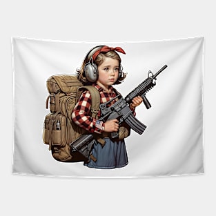 The Little Girl and a Toy Gun Tapestry