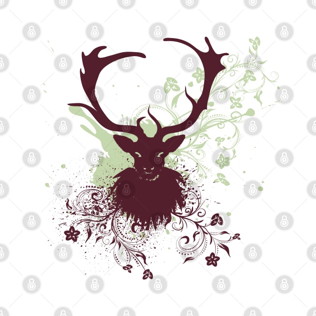 Grunge Stag head with Floral by AnnArtshock