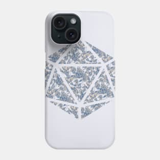 Blue and Parchment White Gradient Rose Vintage Pattern Silhouette D20 - Subtle Dungeons and Dragons Design Phone Case