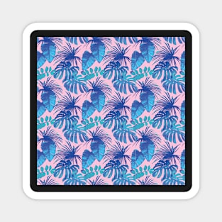 Pink and Blue Tropical Leaves Magnet