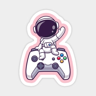 Cute Astronaut Sitting On Game Controller Cartoon Magnet