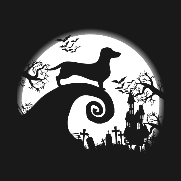 Dachshund and Halloween Moon by Jenna Lyannion