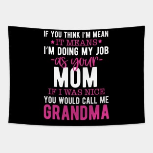 If you think I'm mean it means I'm doing my job as your mom if I was nice you would call me grandma Tapestry