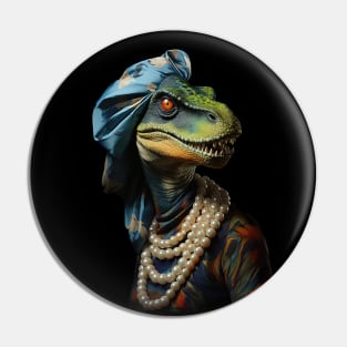 Dinosaur With The Pearl Necklace Pin