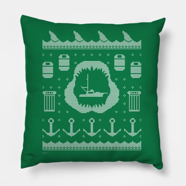 Jaws - Ugly Christmas Pattern Pillow by GloopTrekker