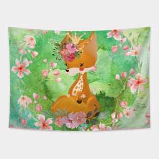 Floral Fox Princess Tapestry