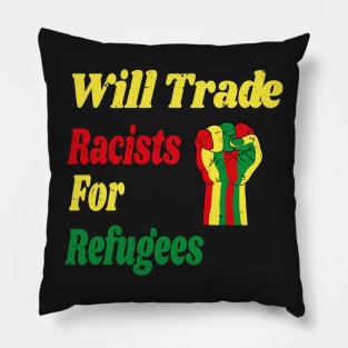 Will Trade Racists for Refugees Gift / African America Flags Vintage Style / Immigration Gift Idea Pillow