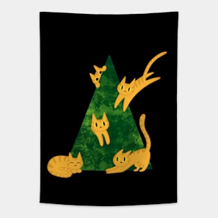 Orange Tabby Cats in the Evergreen Tree Tapestry