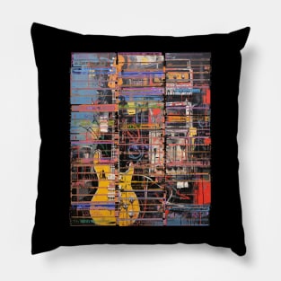 sounds of the 80s - electric guitar and audio tapes collage Pillow