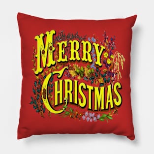 Vintage Style Merry Christmas Holiday Greeting Vector Art Pillow