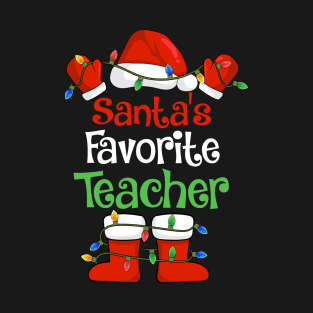 Santa's Favorite Teacher Funny Christmas Pajamas T-Shirt