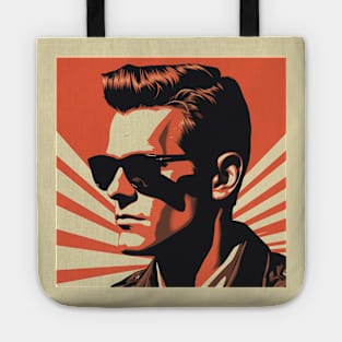 Vector Vintage Red Illustration – 1950s Gentleman with Dark Shades and Fashionable Hairstyle Amid Vintage Sunbeams. Tote