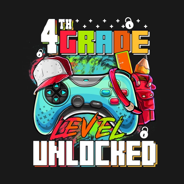 4th Grade Level Unlocked Video Game Back to School by Sky full of art