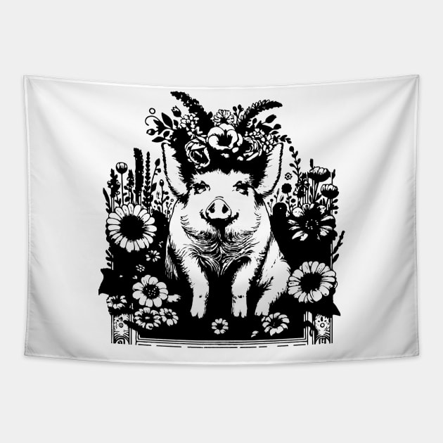 Pig in flowers Tapestry by CraftyDesign66