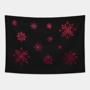 Red Faux Glitter Snowflakes Tapestry