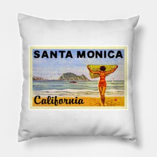 Santa Monica Beach California Vintage Pillow