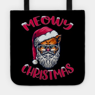 Funny Meowy Christmas Santa Claus Cat Design Tote