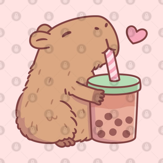 Cute Capybara Loves Bubble Tea by rustydoodle