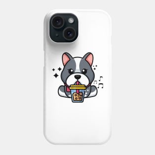 Cute bulldog drinking boba milk tea cartoon Phone Case